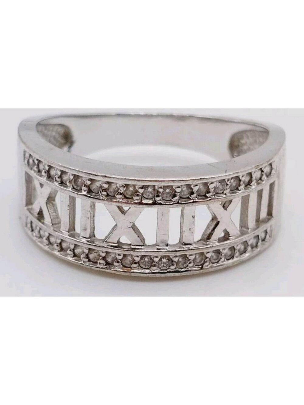 Sterling Silver Roman Numeral Cubic Zirconia Accented Band Ring 925 Size 10